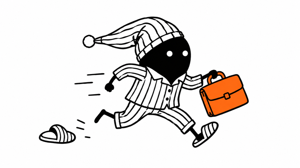 Lev sprints in pyjamas and a nightcap, clutching an orange briefcase, one slipper left behind.